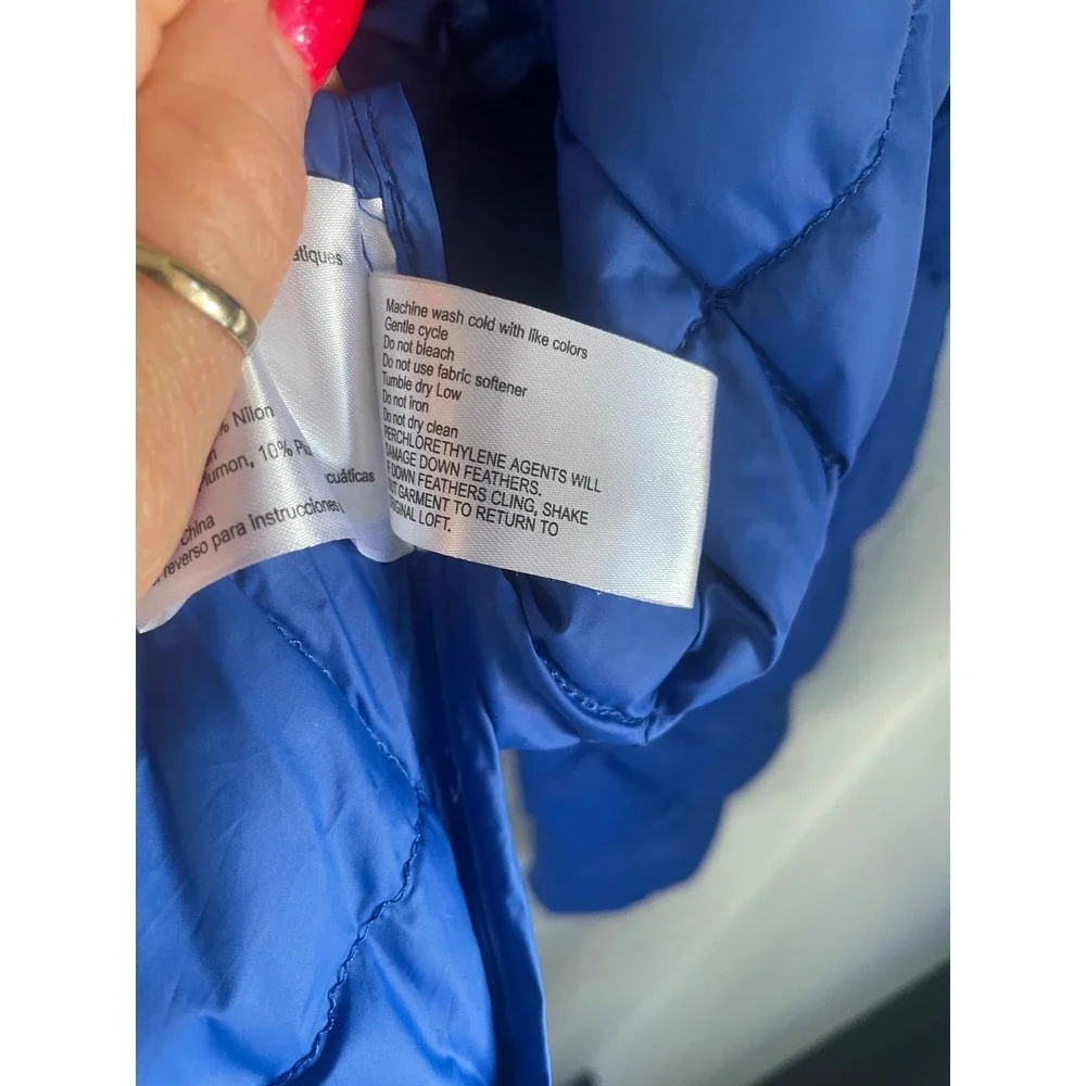 Michael Kors Womens Packable Down Puffer Jacket Blue Diamond Quilted Gold Zip‎ M